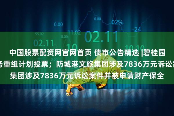 中国股票配资网官网首页 债市公告精选 |碧桂园将于11月举行境外债务重组计划投票；防城港文旅集团涉及7836万元诉讼案件并被申请财产保全